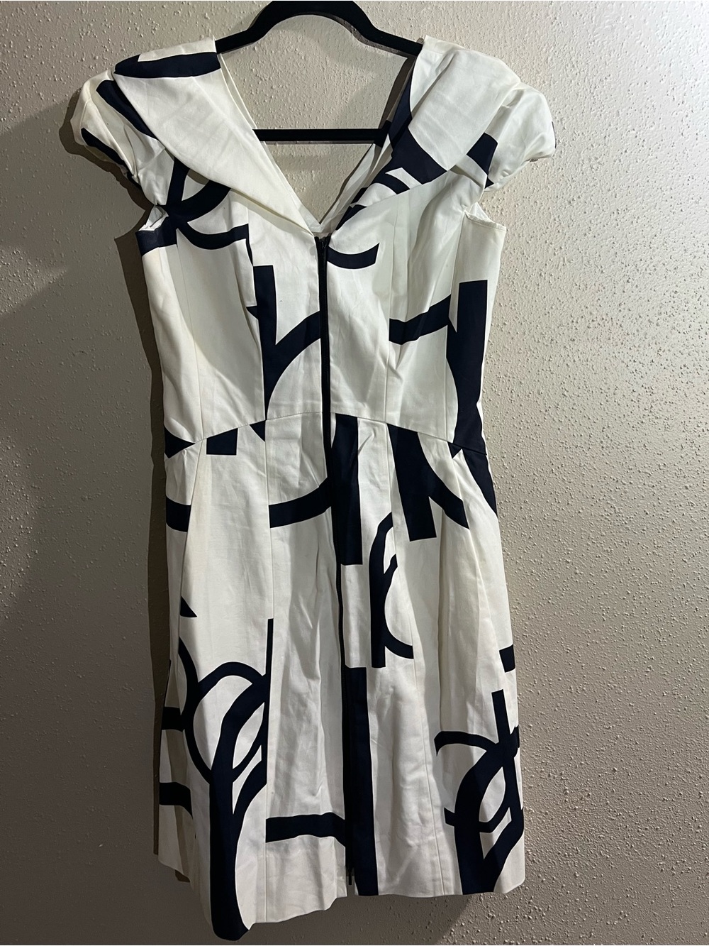 White Mini Dress with Navy Graphic Print